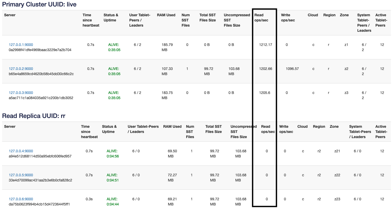 Primary cluster reads