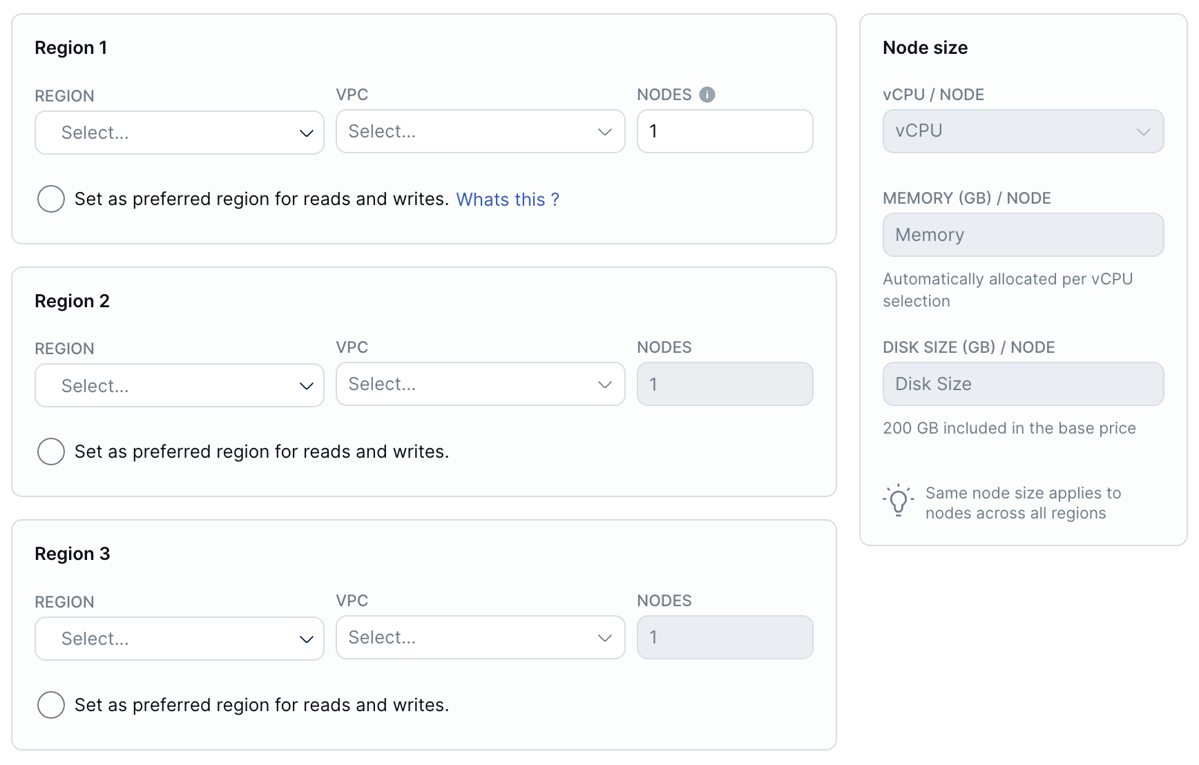 Add Cluster Wizard - Multi-region and size